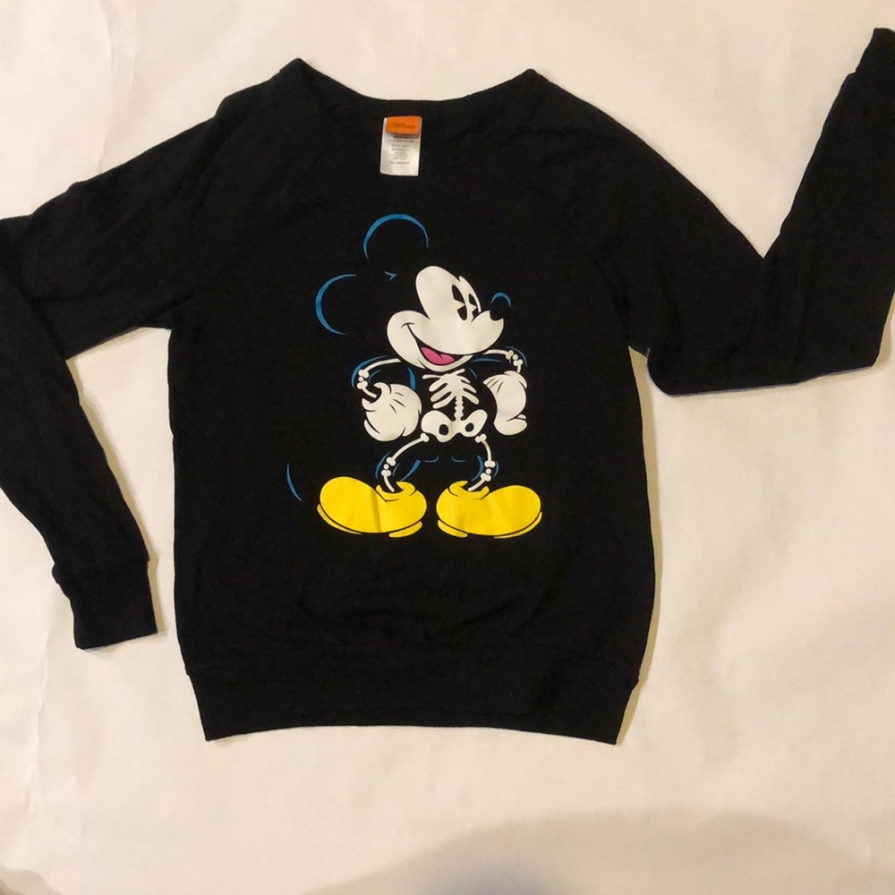 Halloween Disney Mickey Mouse Skeleton Glow In the Dark Sweatshirt black